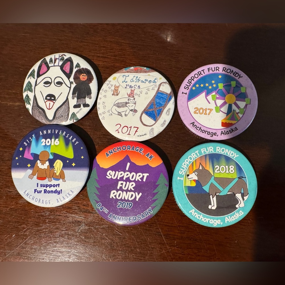 Colorful Fur Rondy and Iditarod Commemorative Pins